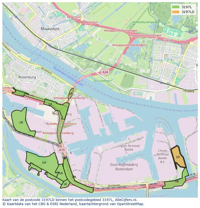 Afbeelding van het postcodegebied 3197 LD op de kaart.