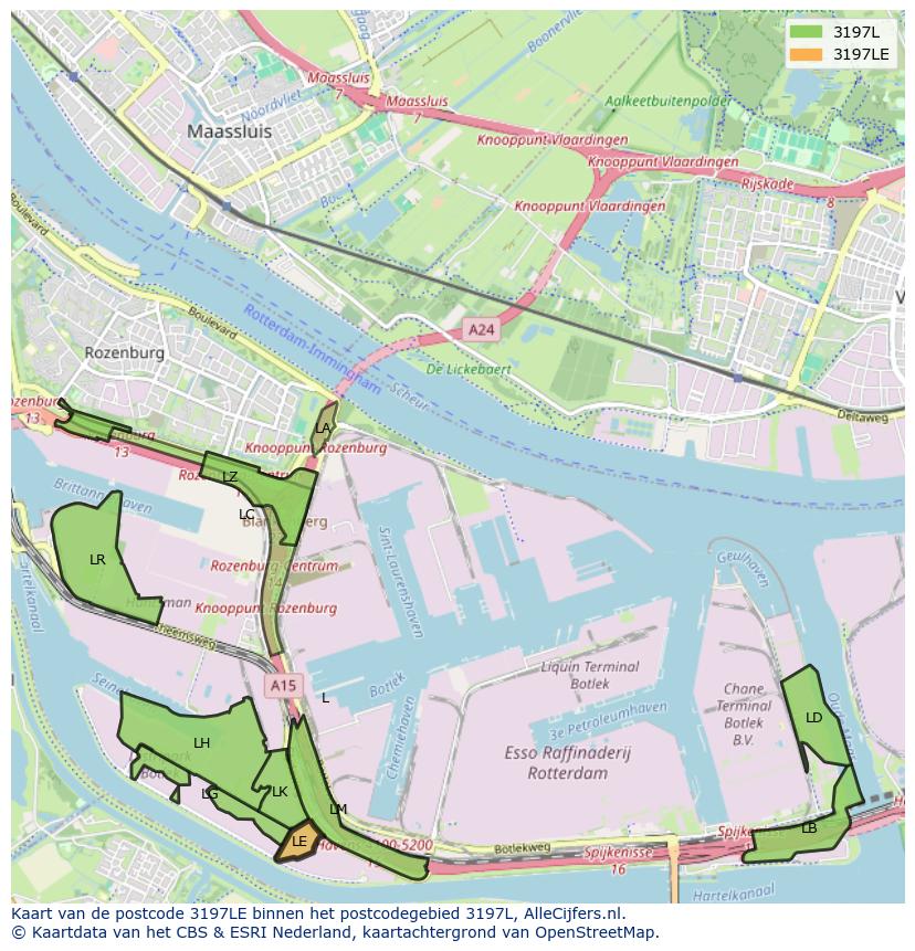 Afbeelding van het postcodegebied 3197 LE op de kaart.