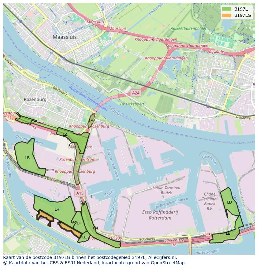 Afbeelding van het postcodegebied 3197 LG op de kaart.