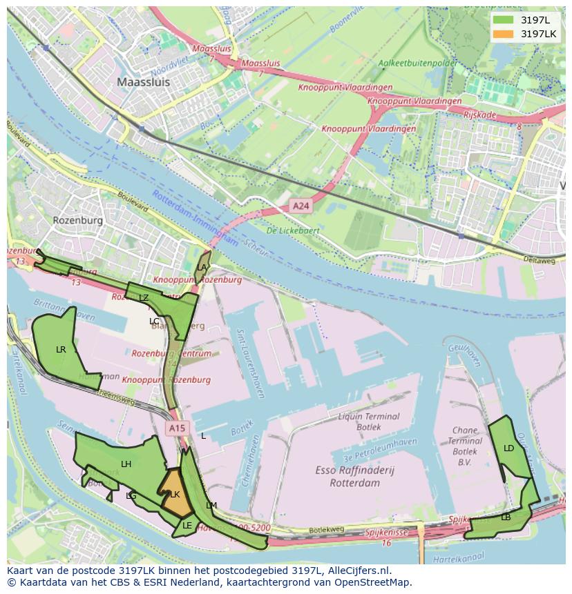Afbeelding van het postcodegebied 3197 LK op de kaart.