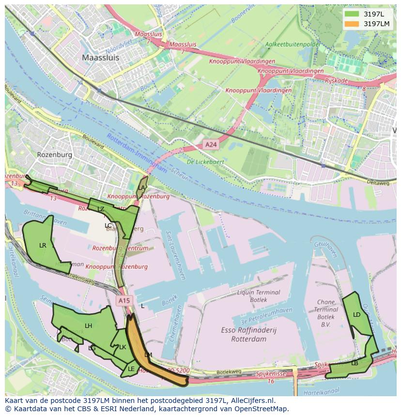 Afbeelding van het postcodegebied 3197 LM op de kaart.