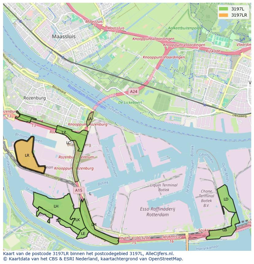 Afbeelding van het postcodegebied 3197 LR op de kaart.