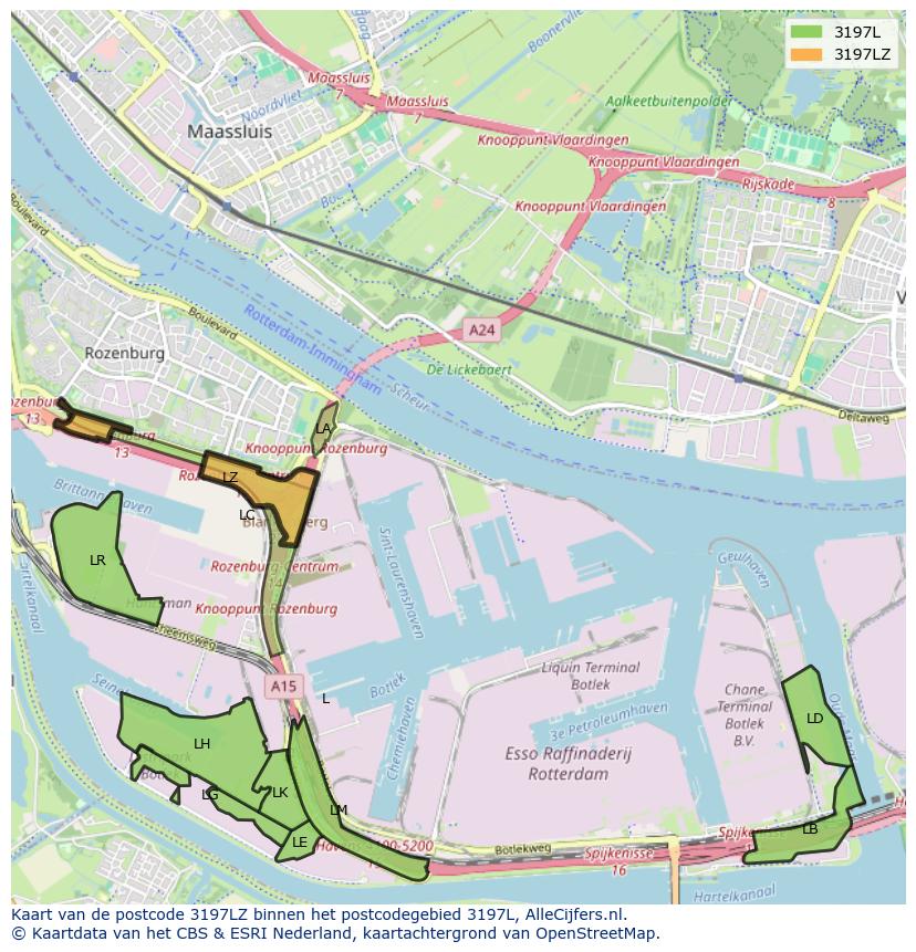 Afbeelding van het postcodegebied 3197 LZ op de kaart.