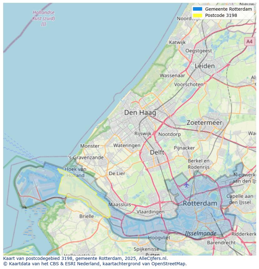 Afbeelding van het postcodegebied 3198 op de kaart.