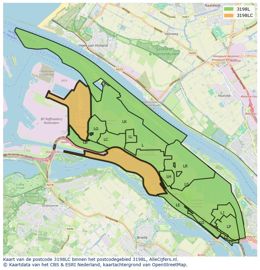 Afbeelding van het postcodegebied 3198 LC op de kaart.