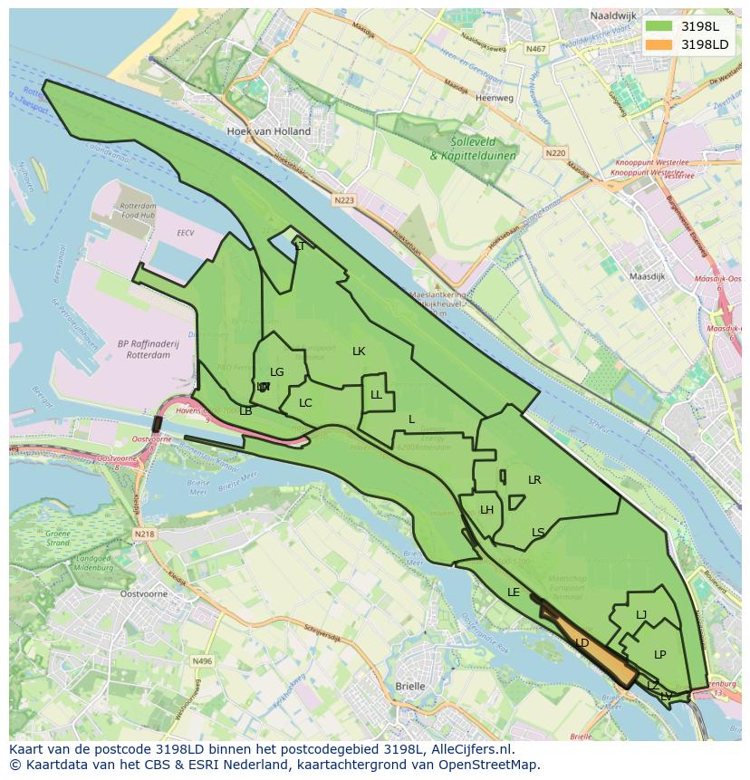 Afbeelding van het postcodegebied 3198 LD op de kaart.