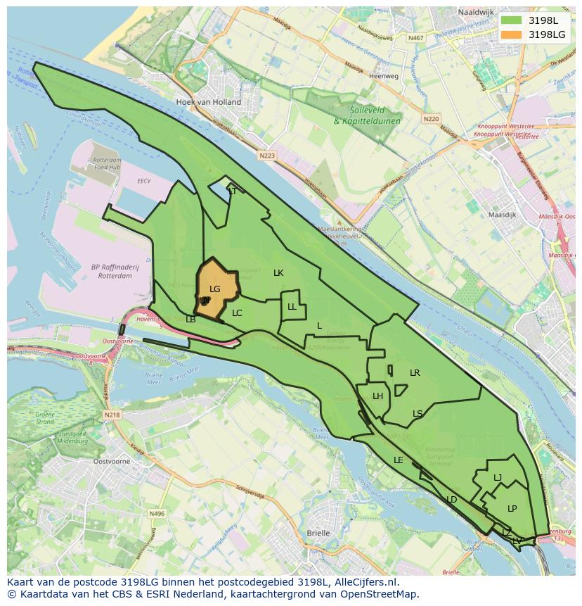 Afbeelding van het postcodegebied 3198 LG op de kaart.