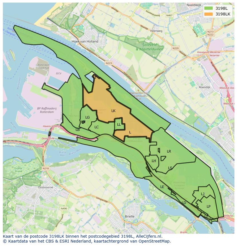 Afbeelding van het postcodegebied 3198 LK op de kaart.