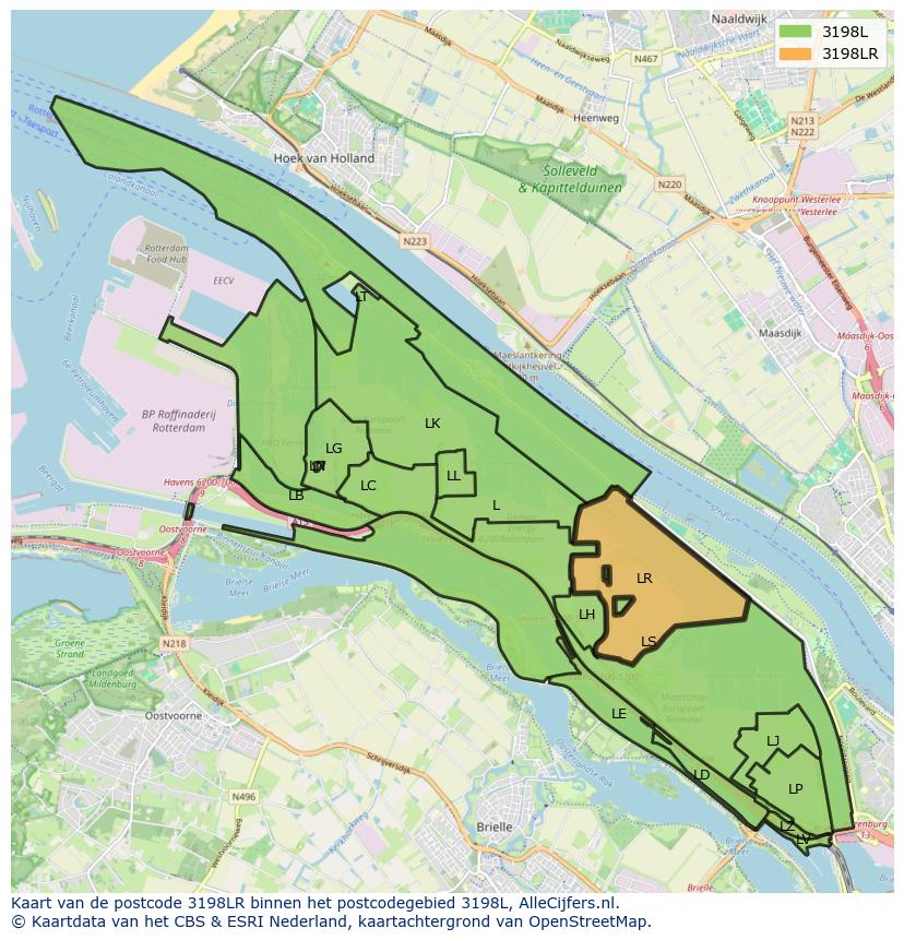 Afbeelding van het postcodegebied 3198 LR op de kaart.