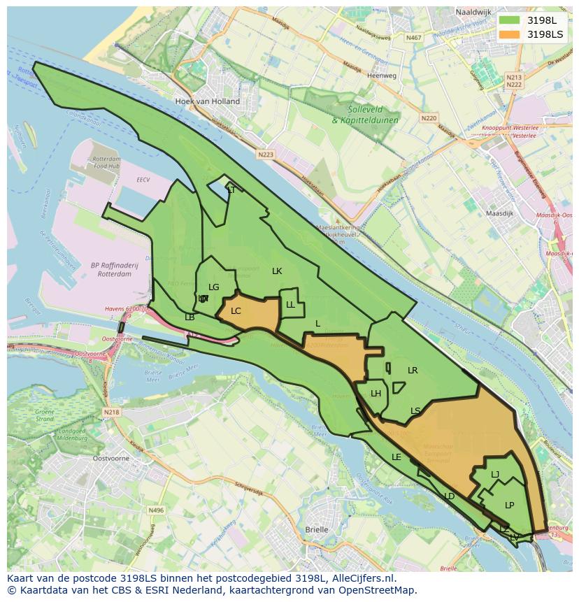 Afbeelding van het postcodegebied 3198 LS op de kaart.