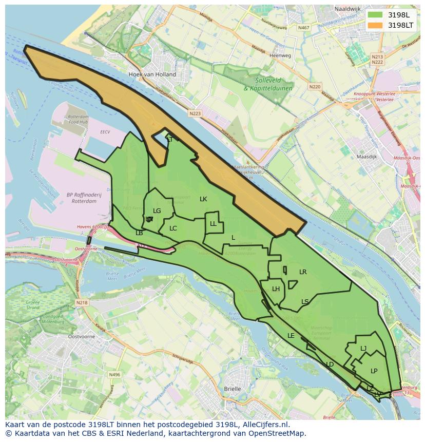 Afbeelding van het postcodegebied 3198 LT op de kaart.
