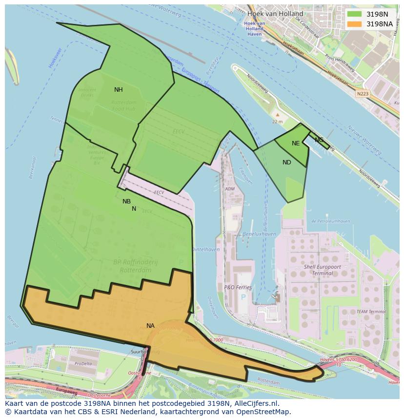 Afbeelding van het postcodegebied 3198 NA op de kaart.