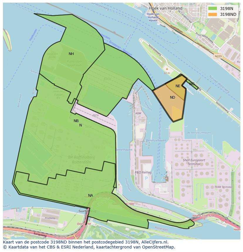 Afbeelding van het postcodegebied 3198 ND op de kaart.