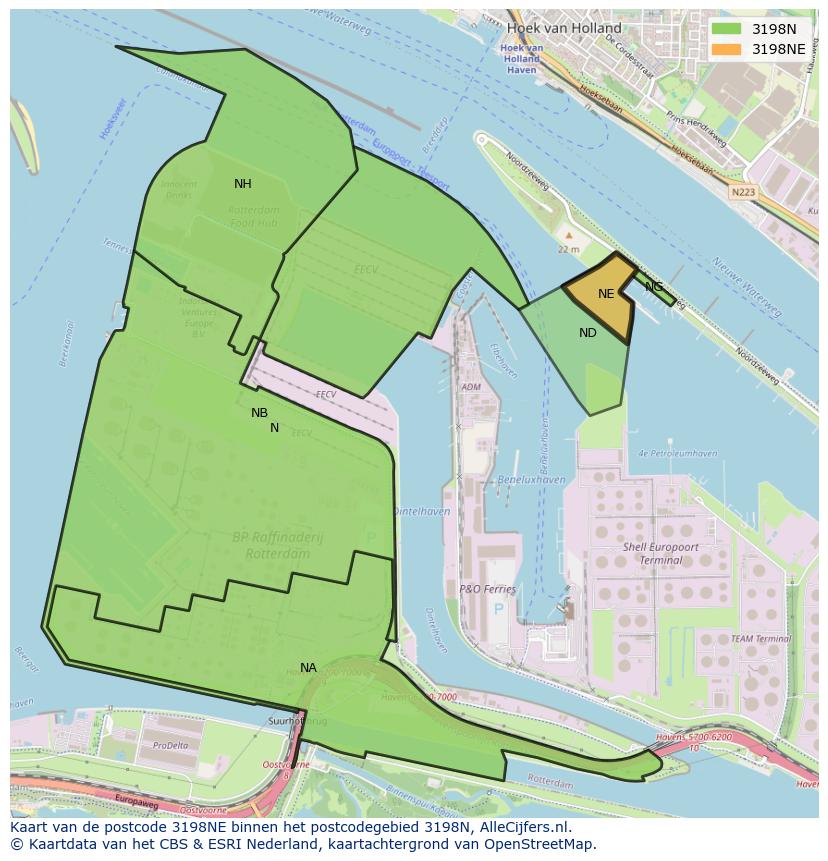 Afbeelding van het postcodegebied 3198 NE op de kaart.