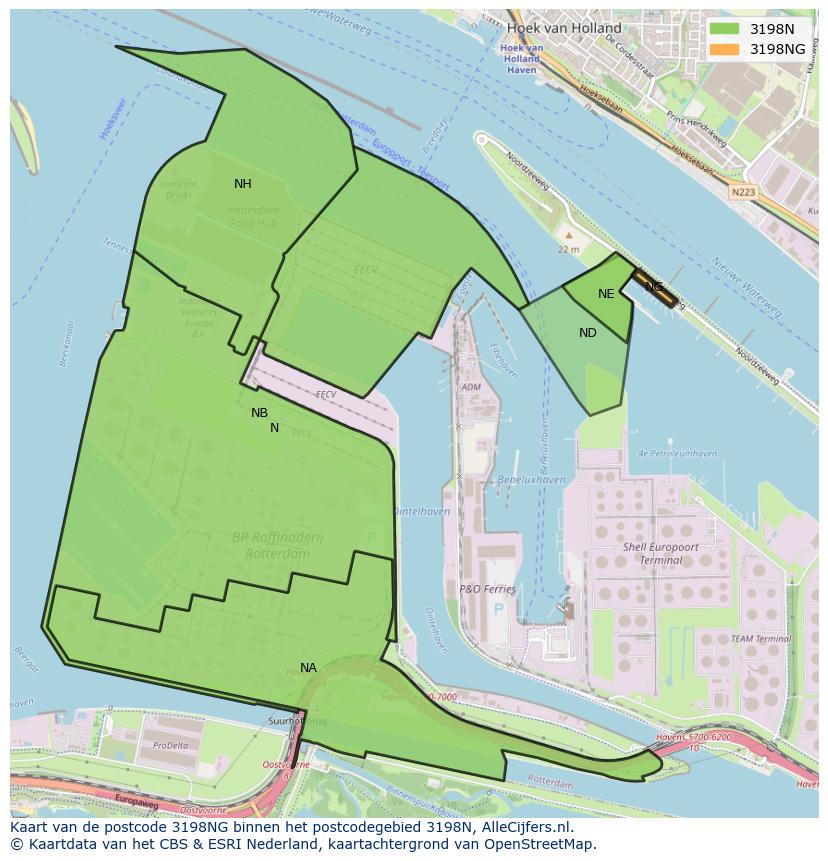 Afbeelding van het postcodegebied 3198 NG op de kaart.