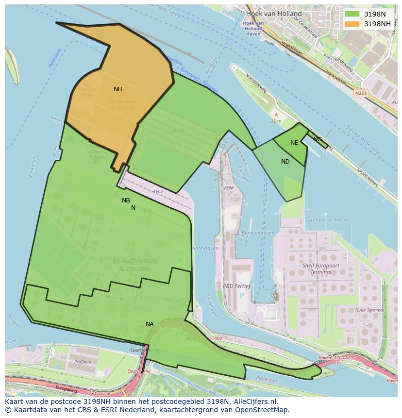 Afbeelding van het postcodegebied 3198 NH op de kaart.