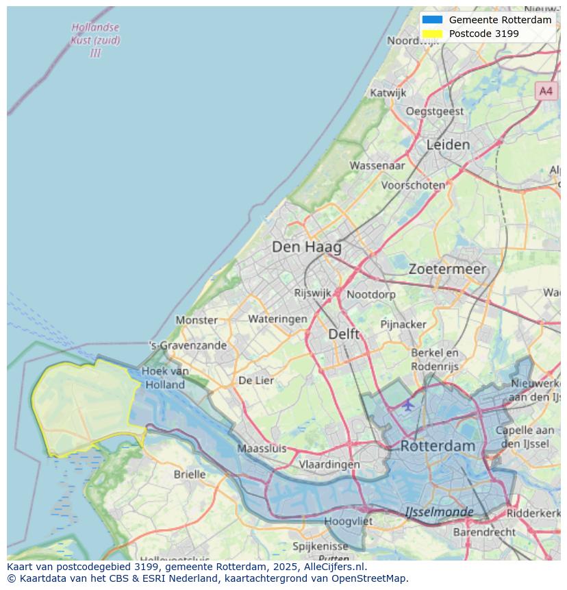 Afbeelding van het postcodegebied 3199 op de kaart.