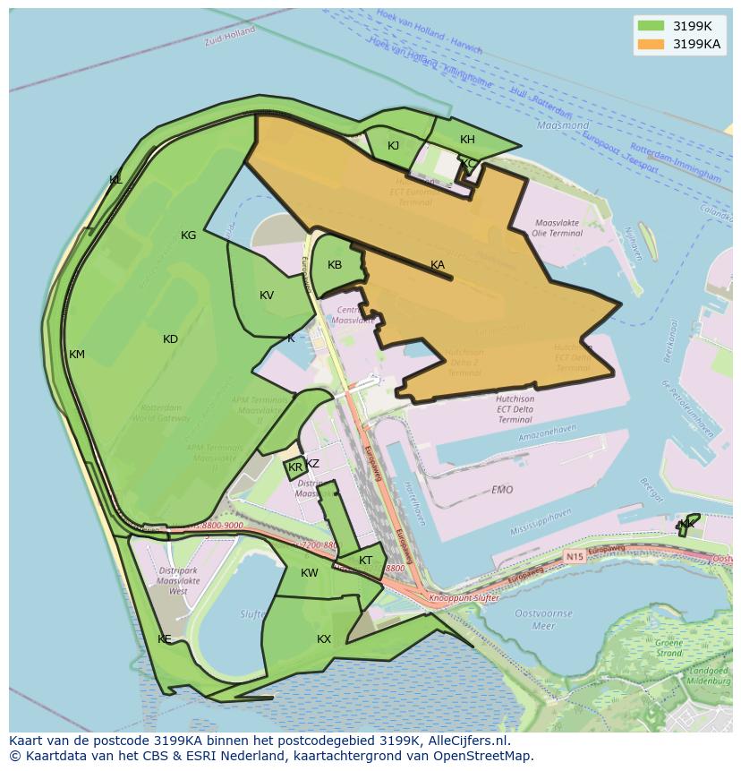 Afbeelding van het postcodegebied 3199 KA op de kaart.