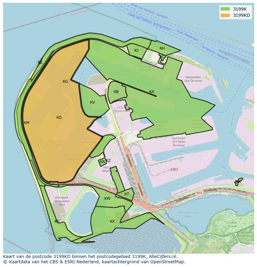 Afbeelding van het postcodegebied 3199 KD op de kaart.