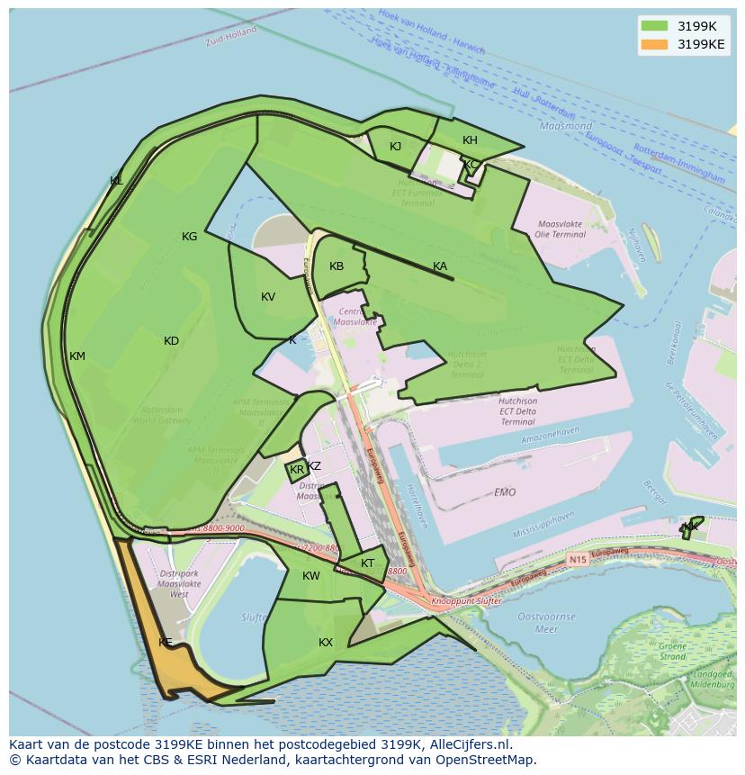 Afbeelding van het postcodegebied 3199 KE op de kaart.