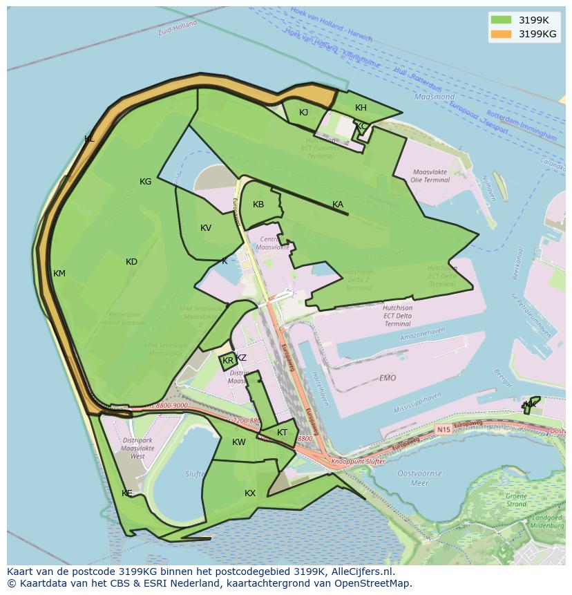 Afbeelding van het postcodegebied 3199 KG op de kaart.