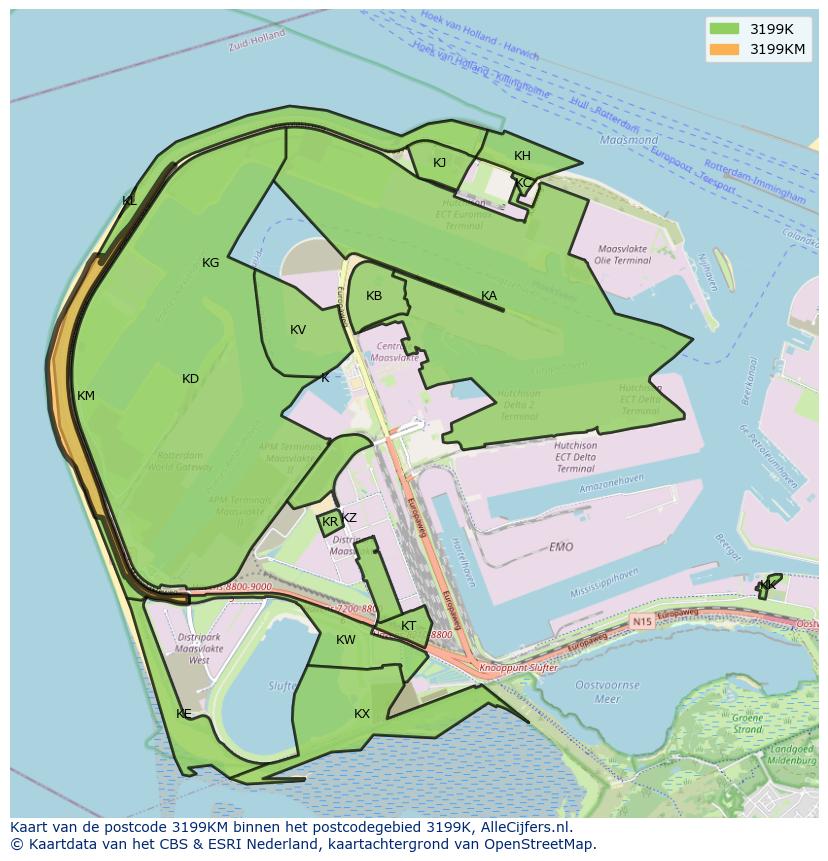 Afbeelding van het postcodegebied 3199 KM op de kaart.