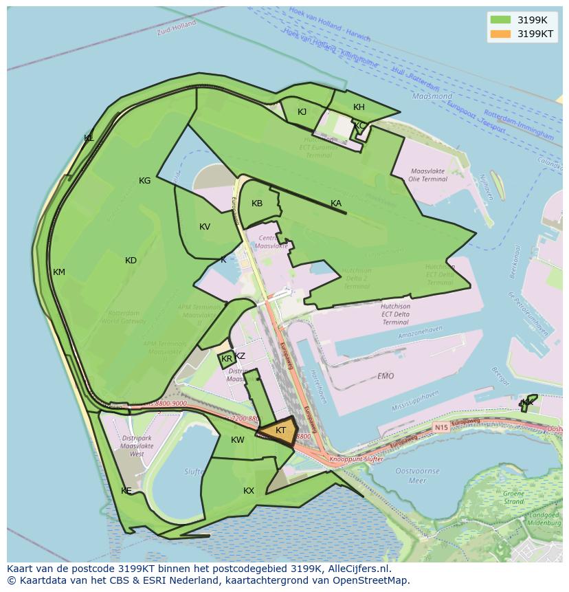 Afbeelding van het postcodegebied 3199 KT op de kaart.