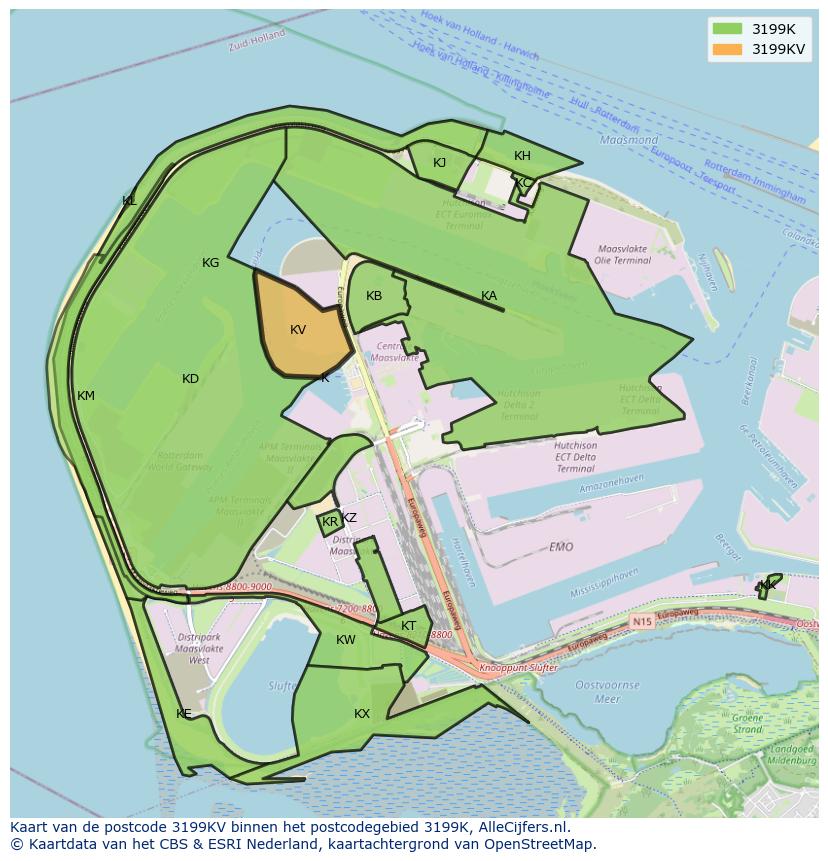 Afbeelding van het postcodegebied 3199 KV op de kaart.