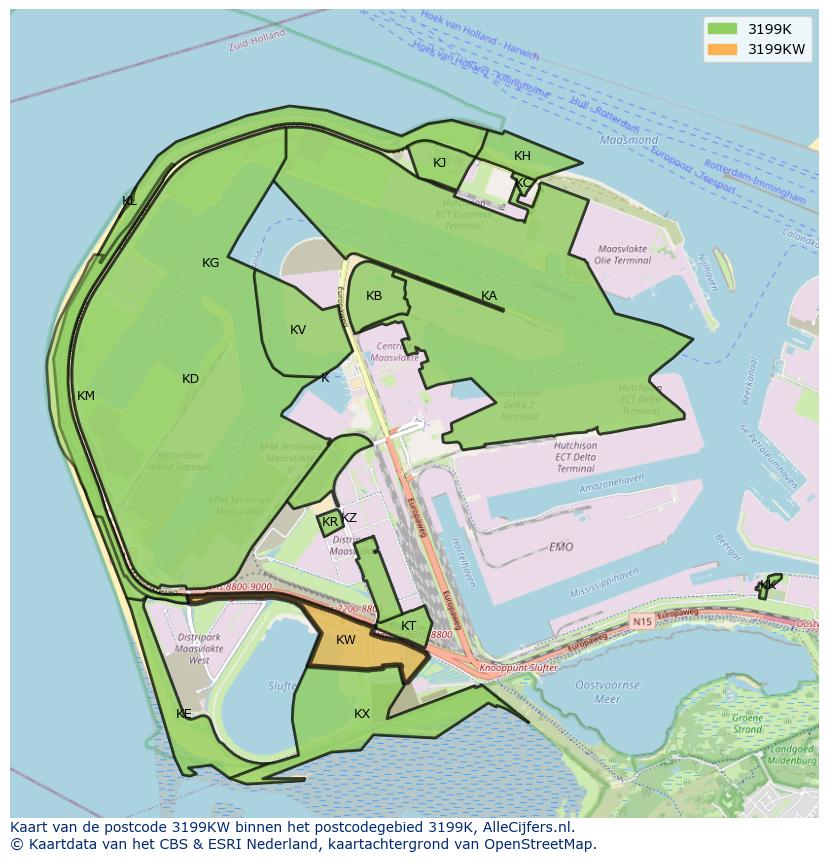 Afbeelding van het postcodegebied 3199 KW op de kaart.