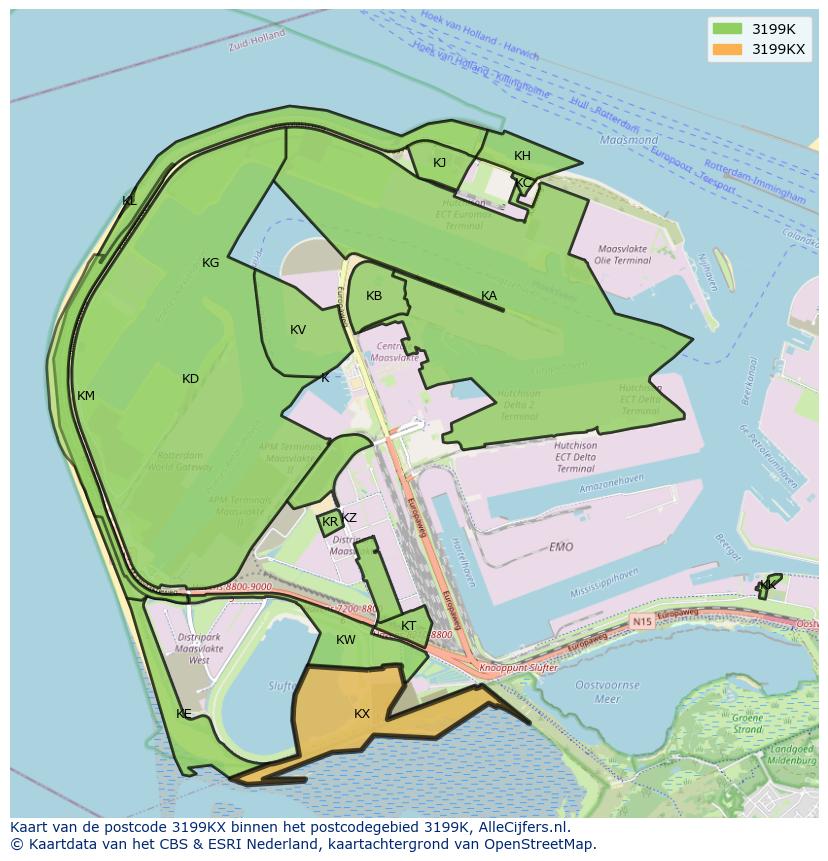 Afbeelding van het postcodegebied 3199 KX op de kaart.