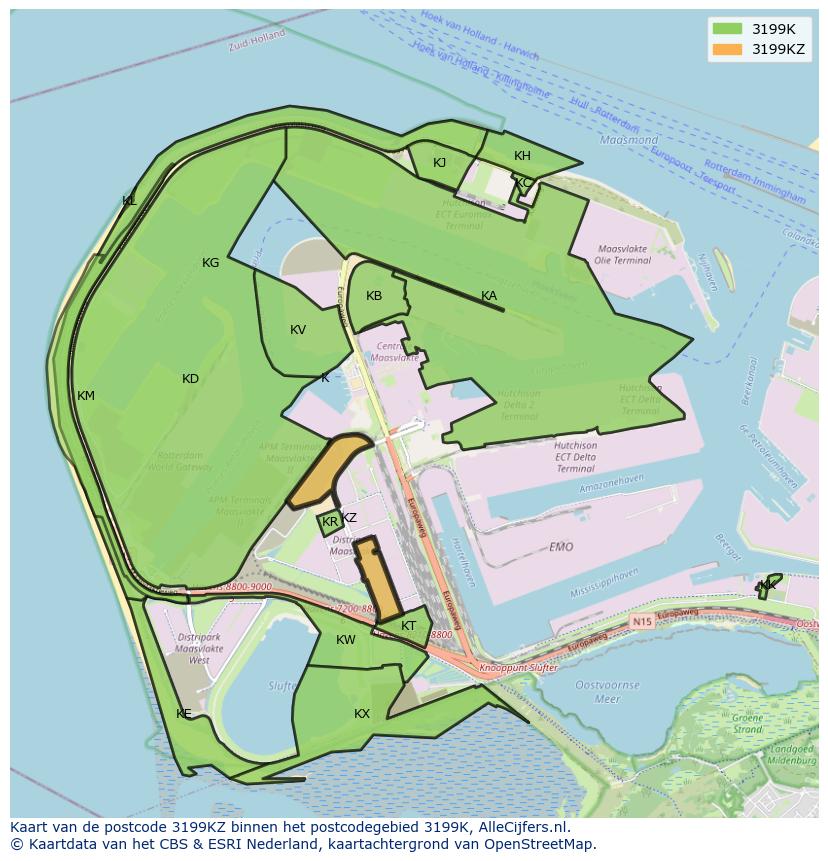 Afbeelding van het postcodegebied 3199 KZ op de kaart.