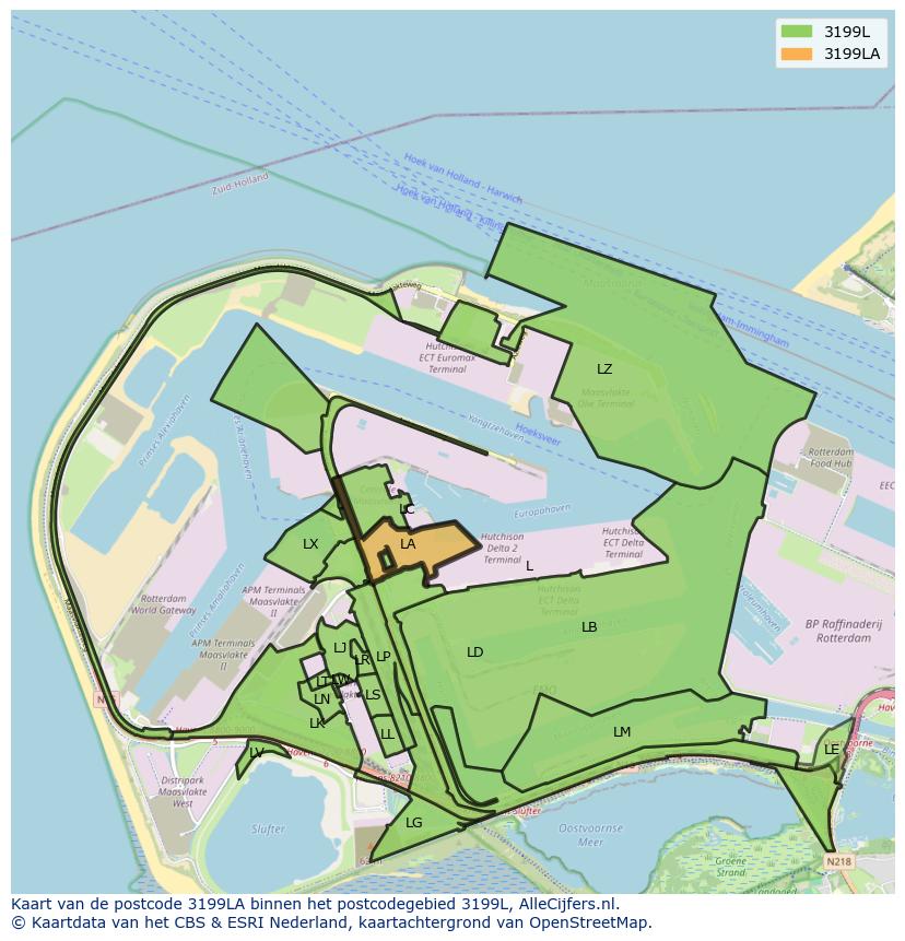 Afbeelding van het postcodegebied 3199 LA op de kaart.
