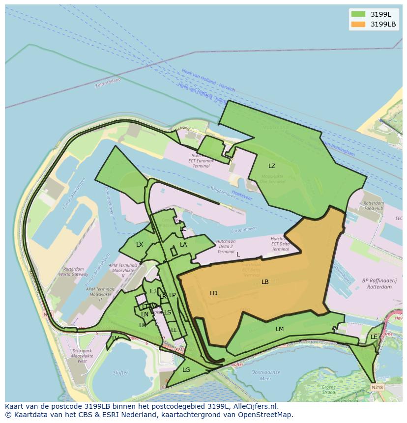 Afbeelding van het postcodegebied 3199 LB op de kaart.