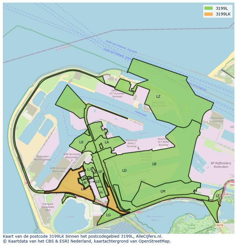 Afbeelding van het postcodegebied 3199 LK op de kaart.