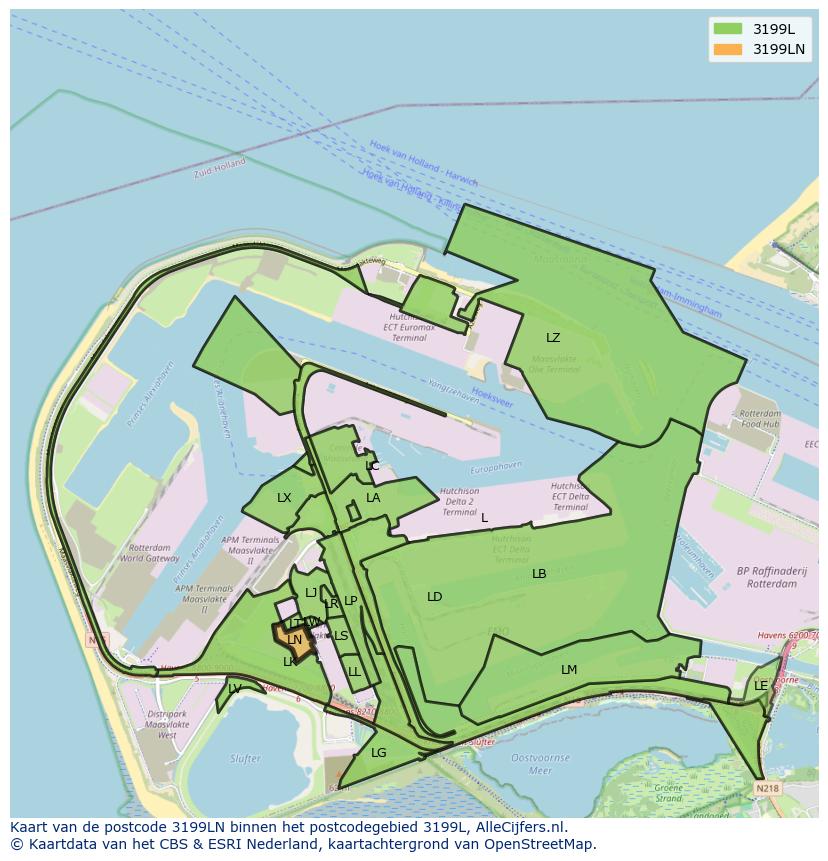 Afbeelding van het postcodegebied 3199 LN op de kaart.