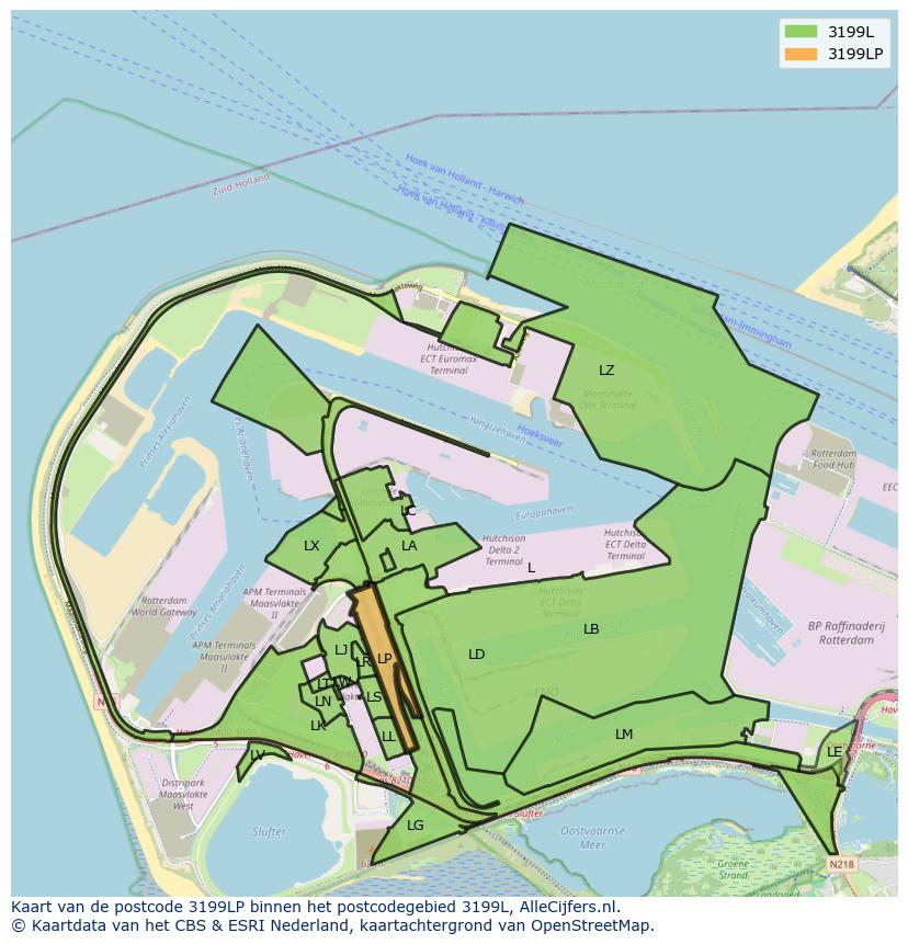 Afbeelding van het postcodegebied 3199 LP op de kaart.