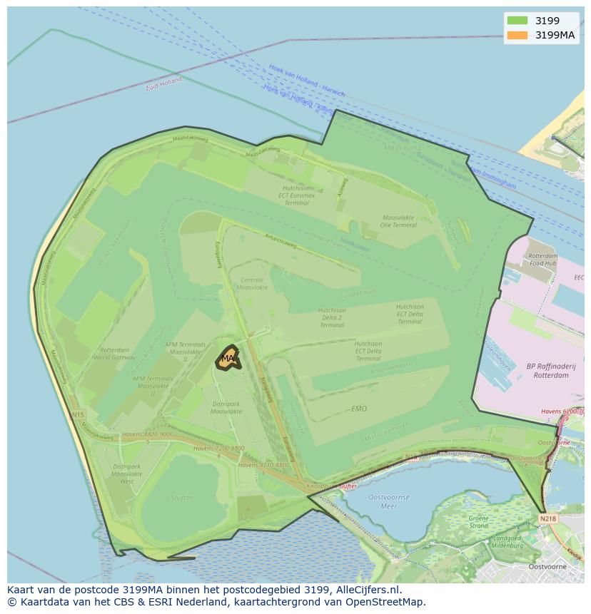 Afbeelding van het postcodegebied 3199 MA op de kaart.