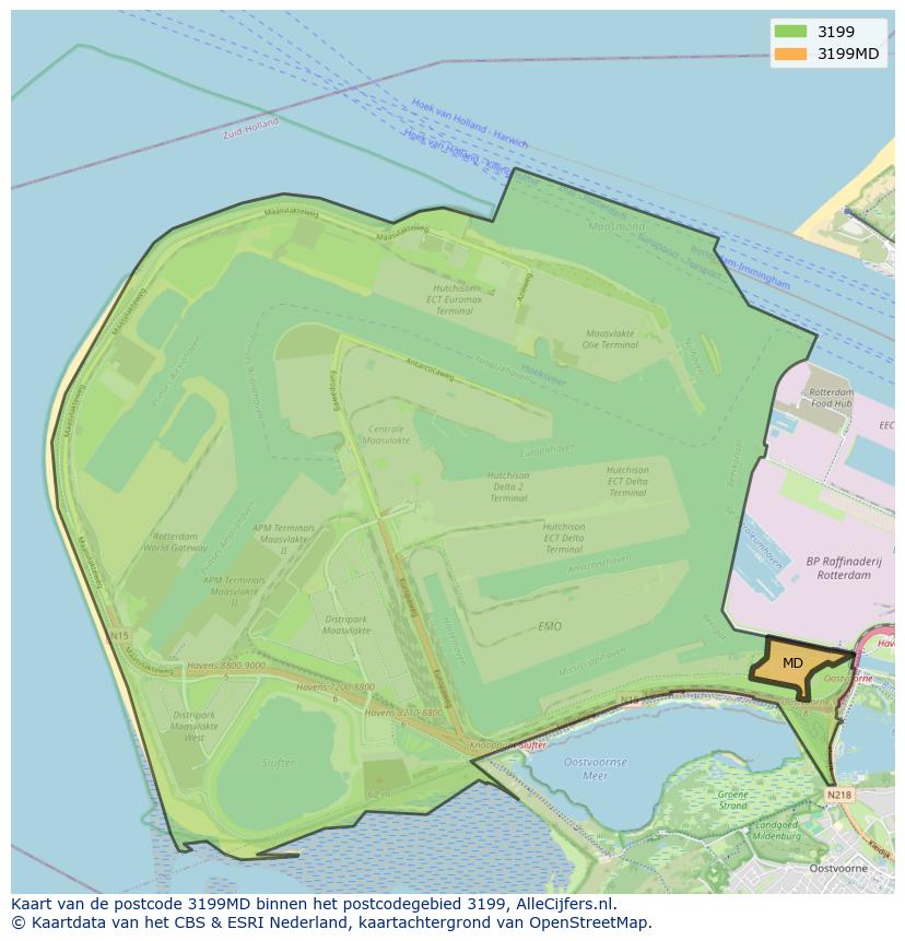 Afbeelding van het postcodegebied 3199 MD op de kaart.