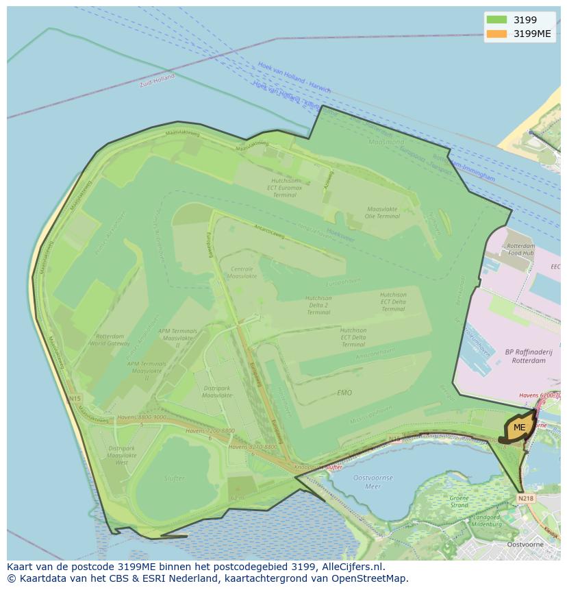 Afbeelding van het postcodegebied 3199 ME op de kaart.