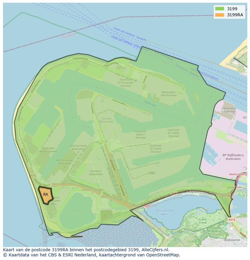 Afbeelding van het postcodegebied 3199 RA op de kaart.