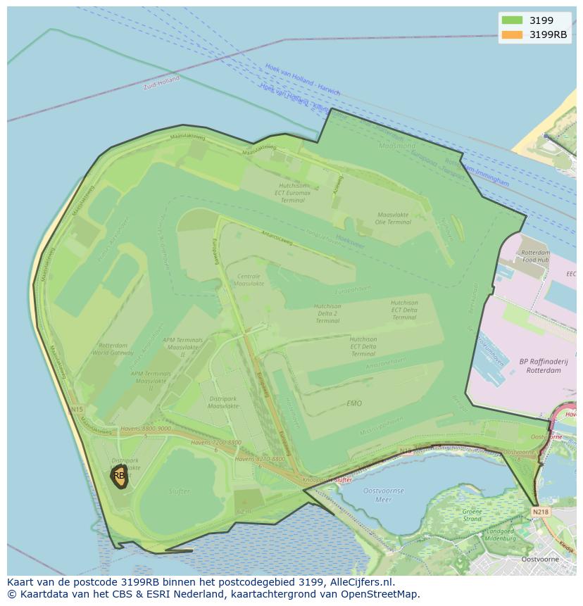 Afbeelding van het postcodegebied 3199 RB op de kaart.