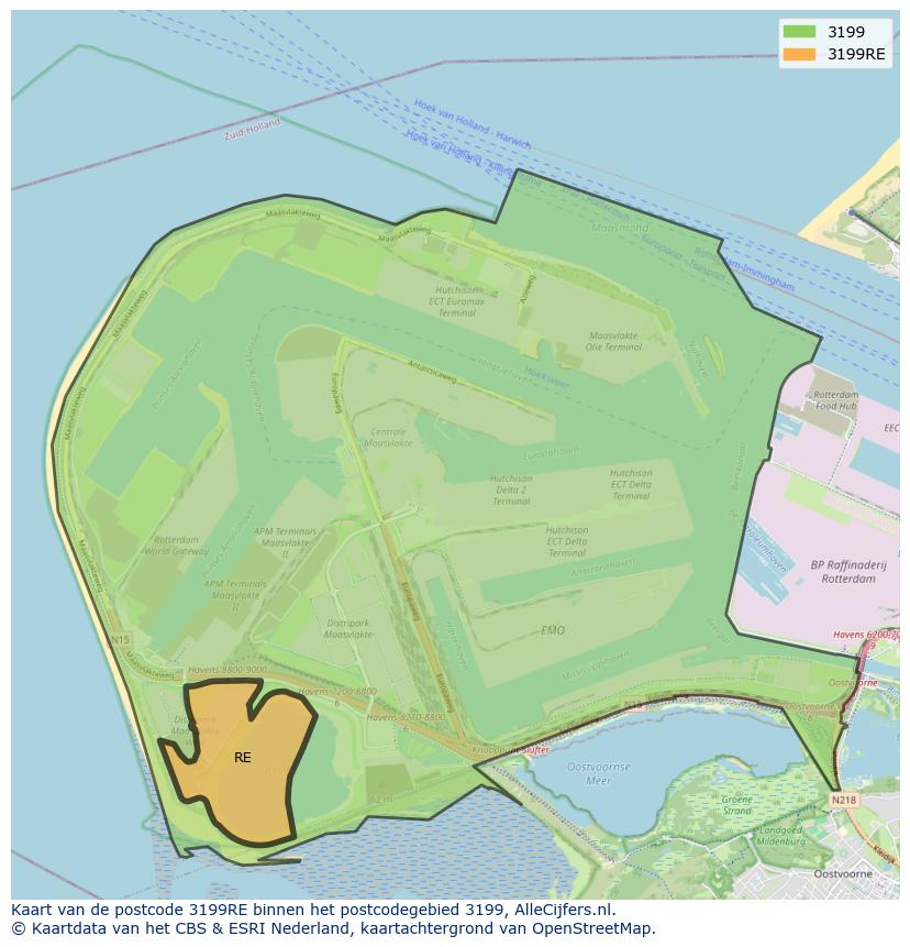 Afbeelding van het postcodegebied 3199 RE op de kaart.