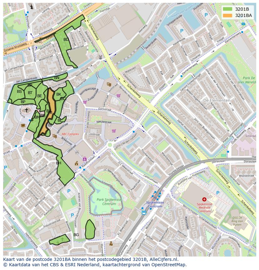 Afbeelding van het postcodegebied 3201 BA op de kaart.