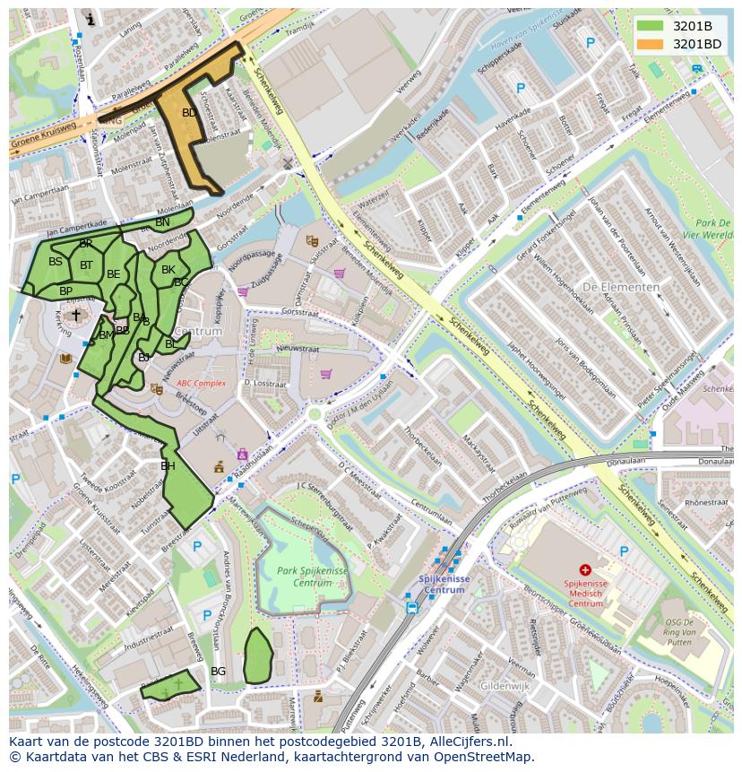 Afbeelding van het postcodegebied 3201 BD op de kaart.