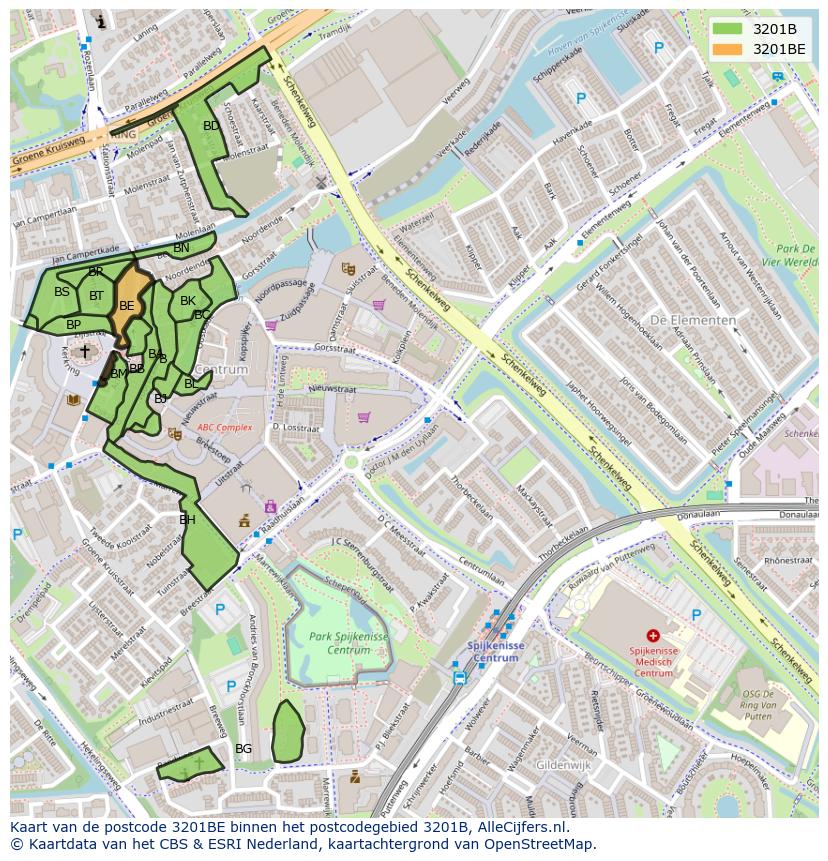 Afbeelding van het postcodegebied 3201 BE op de kaart.