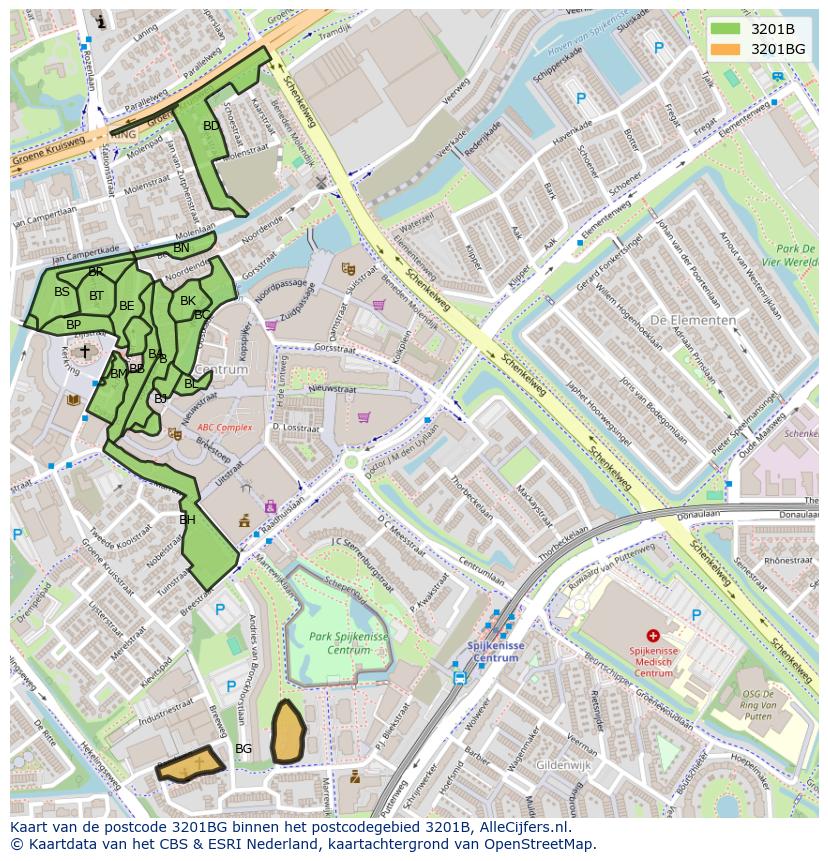 Afbeelding van het postcodegebied 3201 BG op de kaart.
