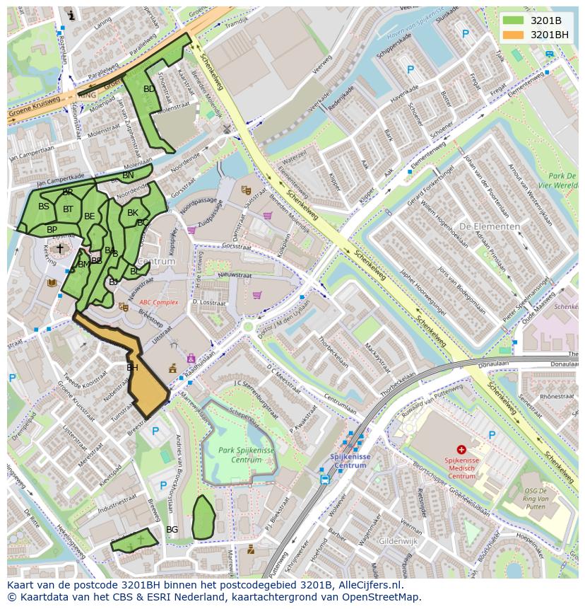 Afbeelding van het postcodegebied 3201 BH op de kaart.
