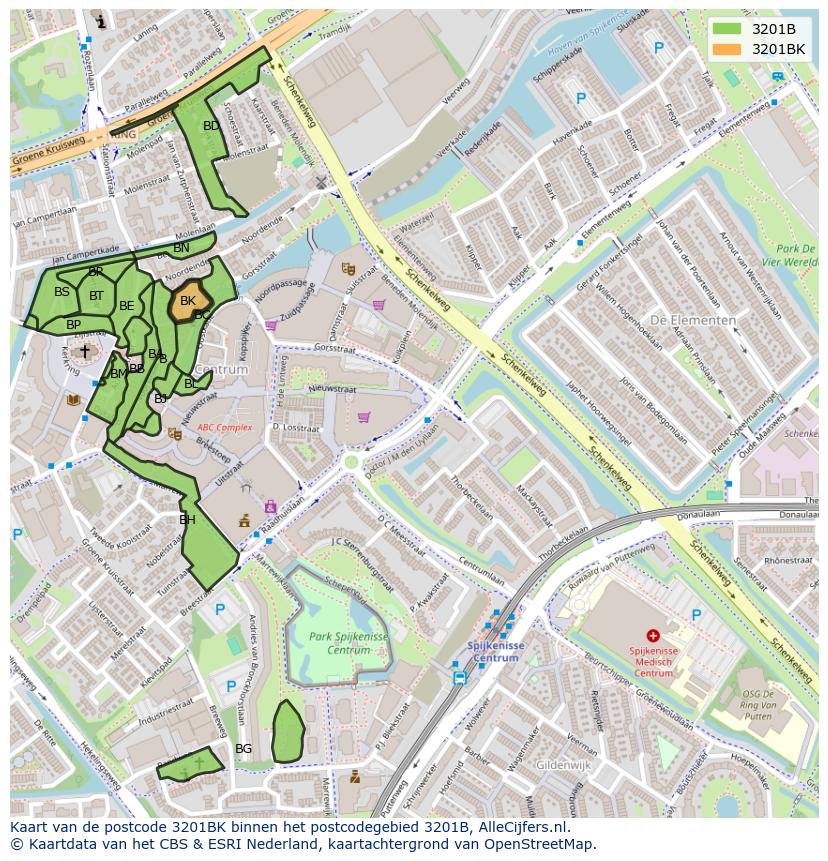 Afbeelding van het postcodegebied 3201 BK op de kaart.