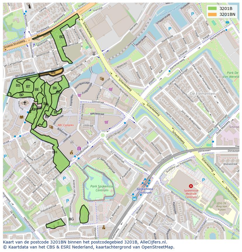 Afbeelding van het postcodegebied 3201 BN op de kaart.