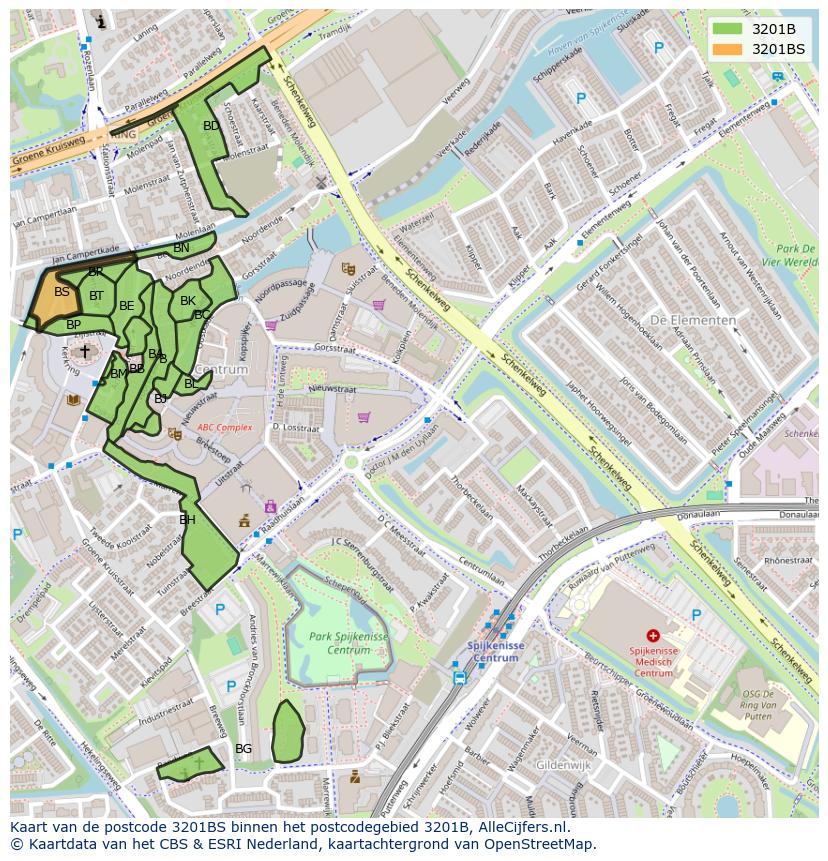 Afbeelding van het postcodegebied 3201 BS op de kaart.